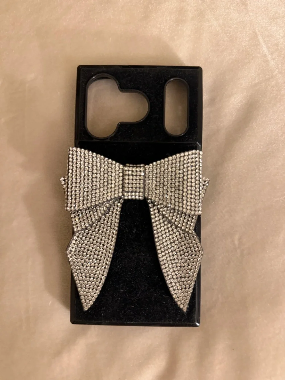 Black Phone Case with Sparkling Silver Rhinestone Bow Accent iPhone 17pro